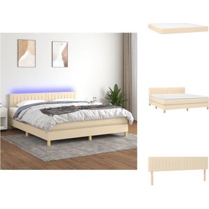 vidaXL Boxspring Bed - Crème - 180x200 cm - LED - Pocketvering Matras - Bed