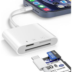 JGS Premium - 2-in-1 SD-kaartlezer voor iPhone/iPad - Opladen en lezen - Twee sleuven - Camera - TF-geheugenkaart - Plug and play