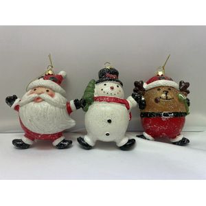Crazy kerstballen kerstman, sneeuwpop, rendier afmeting 12 x 6 x 4 cm