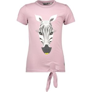 Moodstreet Meisjes T-shirt korte mouw met strook om te knopen - Lilac - Maat 98/104