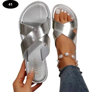 Nivard Slippers Dames - Teenslippers - Flip Flops - Comfortabel - Zomer - Zilver 36