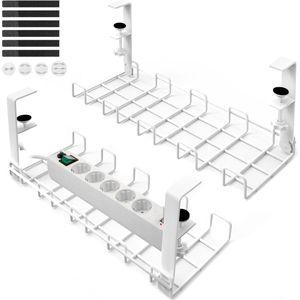 Kabelgoot bureau zonder boren - set van 2 kabelmanagement bureau van staal - incl. accessoires - kabelmand klembaar ondertafel - bureau-organizer voor kantoor / thuis - wit