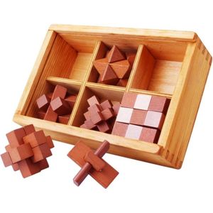 Set van 6 houten puzzels - Breinbrekers - 3D puzzel