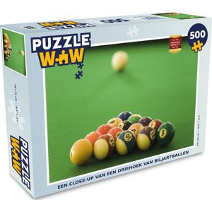 Puzzel Een close-up van een driehoek van biljartballen - Legpuzzel - Puzzel 500 stukjes