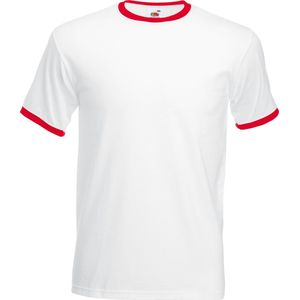 Fruit Of The Loom - Ringer T-shirt - Wit/Rood - Korte Mouwen