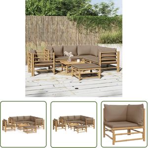 The Living Store Bamboe Lounge set - 7-delig - Taupe kussen - Modulair design