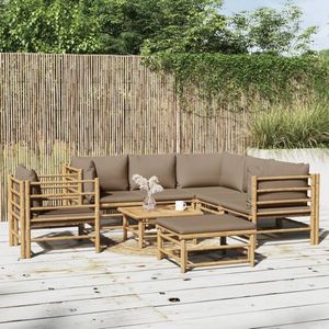 The Living Store Bamboe Lounge set - 7-delig - Taupe kussen - Modulair design