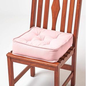 Gewatteerd zitkussen, 40 x 40 cm, roze, 10 cm hoog stoelkussen met banden, stoelkussen/matraskussen voor stoelen, bekleding van 100% katoen