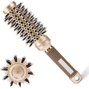 Anti-static Ceramic Round Boar Bristle Haarborstel - Krullend Haar Borstel met Anti-Pull voor Droog- Curl- en Gladmakend Haar (32mm)