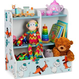 speelgoedkast, 6 vakken, MDF, HxBxD: 60x59x30 cm, kinderboekenkast hondenprint, opbergkast kinderen, kleurrijk