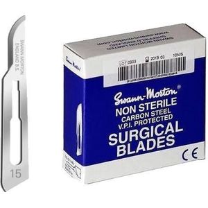 Swann Morton - Mesjes nr 15 - Scalpel Mesjes - RVS - Past op Houder Nummer 3 - Inhoud 100 st.