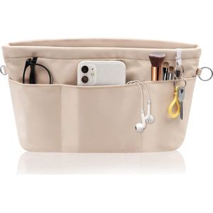 Handtas-organizer, nylon, tas in tas, organizer, tas-in-bag, organizer met sleutelhanger (beige, M)