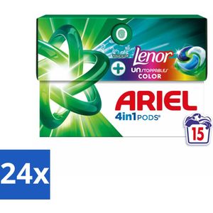 24 x Ariel - 4in1 Wasmiddel Pods - Color - Lenor Unstoppables - 15 Pods - Wasmiddel Pods - Ariel - Lenor Unstoppables - Kleurbehoud - Langdurige Geur