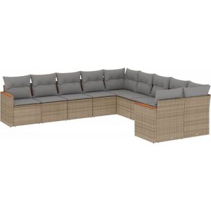 vidaXL Loungeset 10-delig - Poly Rattan - Beige Loungeset - Lounge Set - Tuinset - Buitendecoratie - Tuinbank