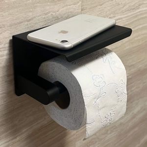 Springos Toiletrolhouder – Zwart – Zelfklevend – Zonder Boren – WC rolhouder RVS