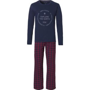 Phil & Co Lange Heren Winter Pyjama Set Katoen Blauw Sørvagen + Broek Geblokt - Maat M