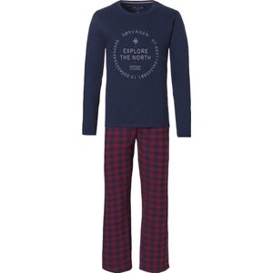 Phil & Co Lange Heren Winter Pyjama Set Katoen Blauw Sørvagen + Broek Geblokt - Maat XL
