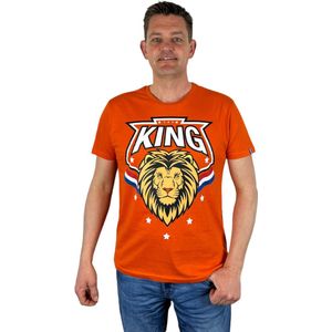 Oranje Heren T-Shirt - King -  Voor Koningsdag - Holland - Formule 1 - EK/WK Voetbal - Maat XL