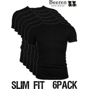 Beeren | T-Shirt | Ronde Hals | MAAT M | 6-Pack | Zwart | Slim Fit