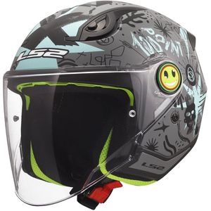 LS2 OF622 Funny II Scribble grijs blauw kinder jethelm - Kinder M