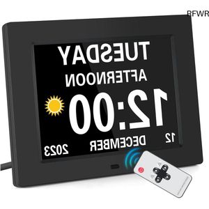 RFWR® Digitale Klok met Kalender en Dimbare Scherm voor Senioren, 8 Talen en Afstandsbediening