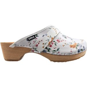 DINA dames klompen zweedse muilen wit met bloemetjesmotief maat 38