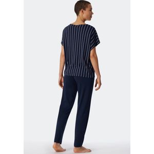 SCHIESSER Modern Nightwear T-shirt - dames pyjama lang modal oversized shirt korte mouwen donkerblauw gestreept - Maat: 40