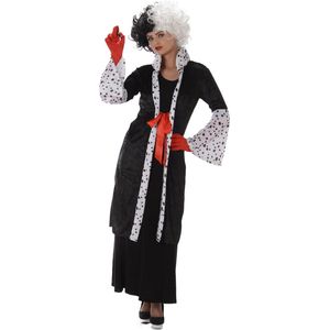 Karnival Costumes Cruella Boze Vrouw Dalmatiers Halloween Kostuum Dames Halloween Kostuum Volwassenen Carnavalskleding Dames Carnaval - Polyester - Zwart/Wit - Maat S - 3-Delig Jas/Handschoenen/Pruik