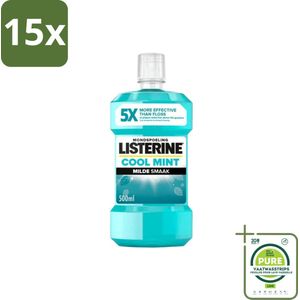 15 x Listerine – Mondwater – Cool Mint – Milde smaak zonder alcohol – 500 ml - Grootverpakking - Mondwater - Mondhygiëne - Tandplak - Tandvlees - Mondspoeling