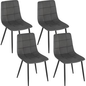 SteeFly® Luxe grijze fluwelen eetkamerstoelen set - Eetkamerstoelen - Stoel - Stoelen - 4st. zithoogte 44,5cm