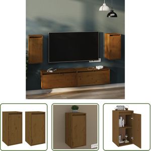 The Living Store Wandkasten 2 st 30x30x60 cm massief grenenhout honingbruin - Wandkast - Honingbruin - Grenenhout - Set Van 2 - Tv Meubel