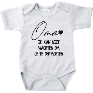 Baby romper met tekst zwangerschap aankondiging | Oma ik kan niet wachten om je te ontmoeten | Wit | korte mouw | maat 56 cadeautje zwangerschap aankondiging bekendmaking |Cadeautje 100% katoen.