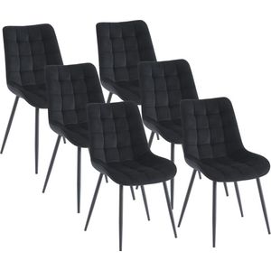 Set van 6 gestoffeerde stoelen - Velours en zwart metaal - Zwart - OLLUA L 49.5 cm x H 87 cm x D 60 cm
