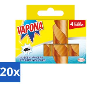 Vapona - Vliegenvanger - Niet Giftig - Geurloos - 4 Strips - Bulkverpakking - 20 stuks