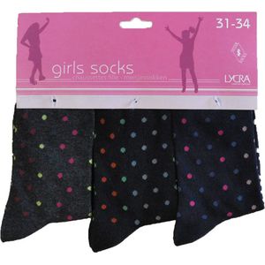 Meisjes sokken - katoen 6 paar - multi - maat 35/38 - assortiment antraciet/marine/zwart - naadloos