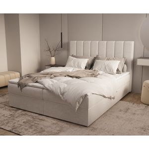 Gestoffeerd Continentaal Bed, Bonell-matras en Topper, Tweepersoonsbed met Gestoffeerd Hoofdeinde en Bedbox, Boxspring BED 01 - 180x200 Trinity 32 - Zilver