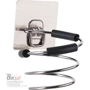Borvat® - Föhn Houder Zelfklevende - Hangende Aluminium Fohnhouder Spiraal - Stijltangen Organizer Haardroger RVS stand Beugel - Zonder Boren