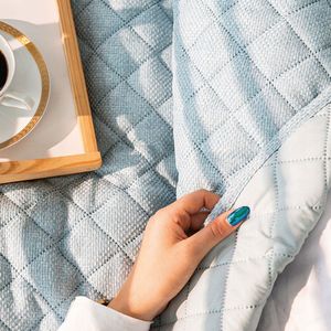 Lichtblauwe katoenen sprei/plaid 220x240cm met structuur