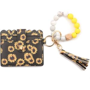 Armband - polsbandje sleutelhanger - Portemonnee met kaarthouder - pasjeshouder - sieraad aan pols - zwart bloemen