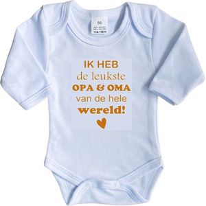 La Petite Couronne Romper Lange Mouw ""Ik heb de leukste opa & oma van de hele wereld"" Unisex Katoen Wit/tan Maat 56