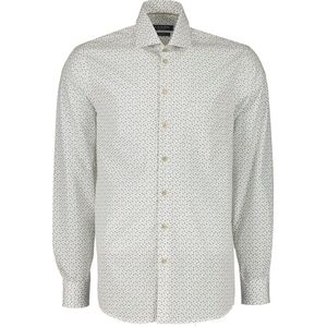 Ledub modern fit overhemd - wit met middengroen dessin - Strijkvriendelijk - Boordmaat: 45
