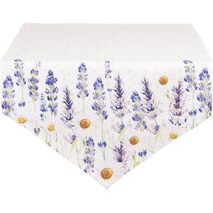 HAES DECO - Tafelloper - formaat 50x160 cm - kleuren Wit / Paars / Geel - van 100% Katoen - Collectie: Lavender Field - Tafellaken, Tafellinnen, Tafeltextiel