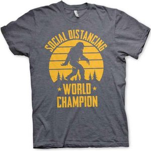 Heren Fun Tshirt -S- Social Distancing World Champion Grijs