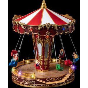 Kerstdorp - Kersthuisje met verlichting - Kermis - Carrousel - Draaimolen - Rad - LED - Beweging - Muziek