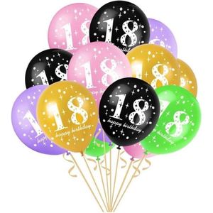 15 stuks ballonnen 18 jaar zwart - roze - lila - groen - goud - roze
