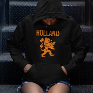 Zwarte Koningsdag Hoodie Holland Leeuw In Oranje - Maat XS - Uniseks Pasvorm - Oranje Feestkleding
