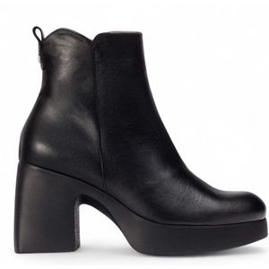 Wonders - Lady 81 - Leren Enkellaarsjes - Zwart - 3 tot 5 cm Hakhoogte - Ritssluiting