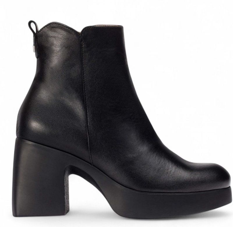 Wonders - Lady 81 - Leren Enkellaarsjes - Zwart - 3 tot 5 cm Hakhoogte - Ritssluiting