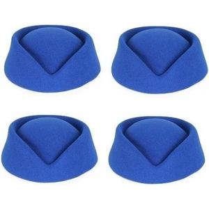 4x Blauwe stewardess hoedjes voor dames - Verkleedhoeden/Carnavalshoeden verkleed accessoire