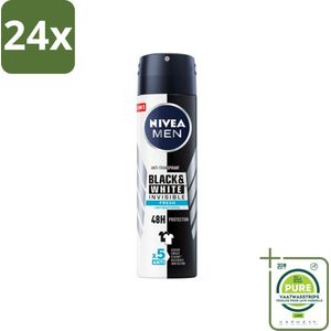 NIVEA Men Deodorant Spray Invisible for Black & White Fresh 150 ml - Voordeelverpakking - 24 stuks - NIVEA MEN deodorant - Anti-transpirant
